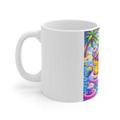 Cute Summer Unicorn & Duck Beach Mug — Colorful Rainbow Pool Float Coffee Cup (11oz)