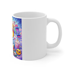 Retro Cool Chick Cartoon Mug — Cute Bubblegum Bird with Sunglasses & Boombox