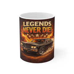 Legends Never Die Car Mug — Classic Muscle Car Coffee Cup