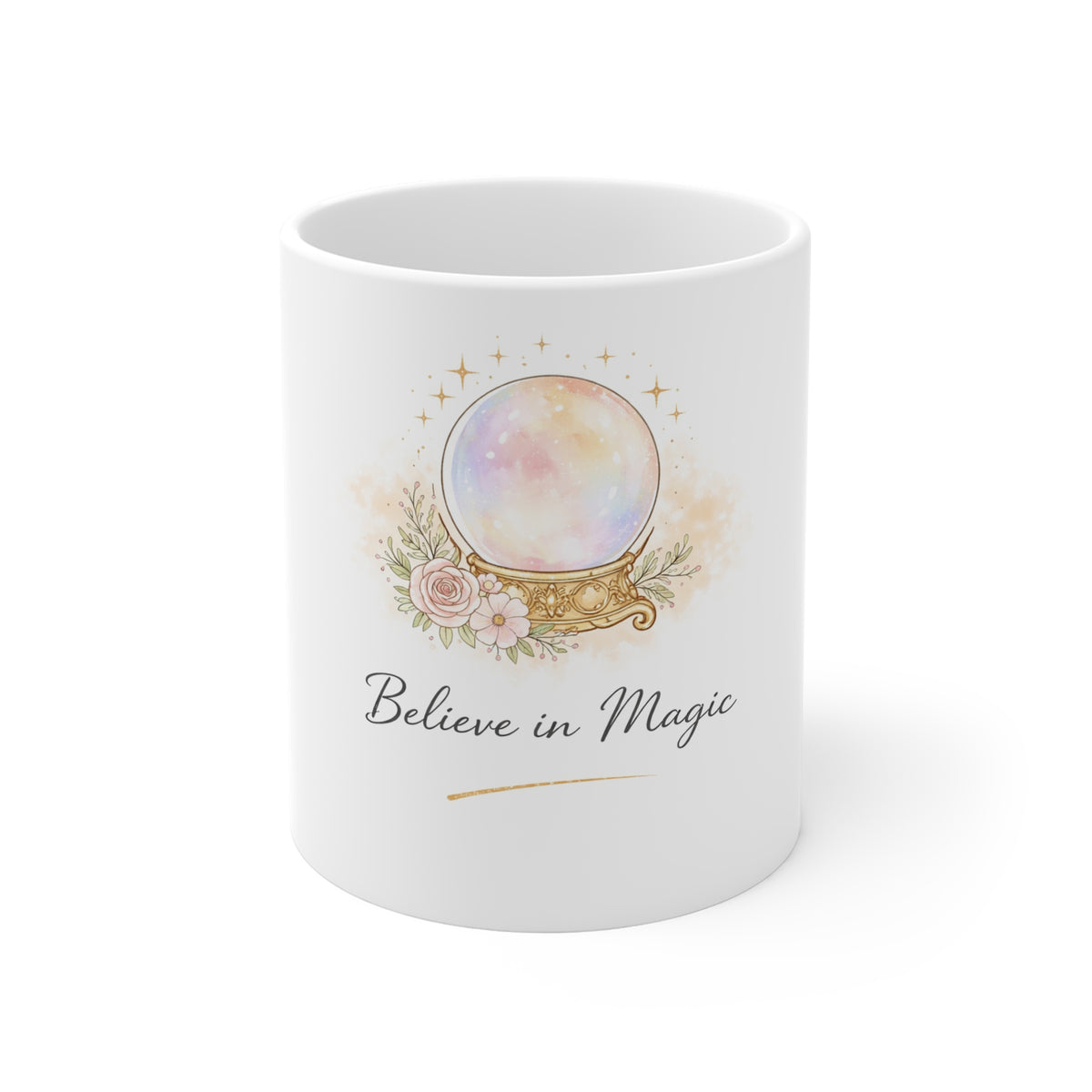 Believe in Magic Mug — Pastel Crystal Ball Coffee Cup, Mystical Gift for Tarot Lovers