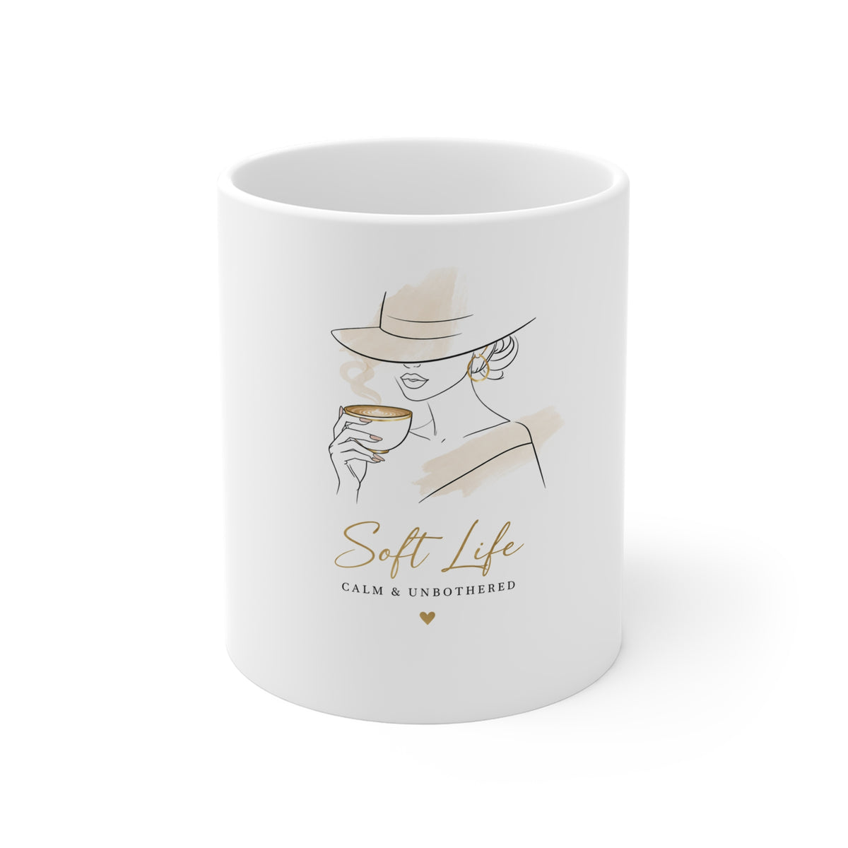 Soft Life 11oz Ceramic Mug — Calm & Unbothered Elegant Tea Cup Gift