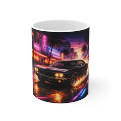 Retro Night Drive Mug — Neon Muscle Car Coffee Cup