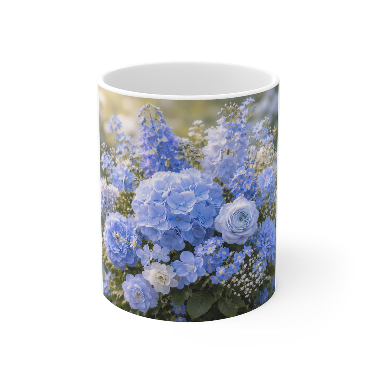 Blue Hydrangea Floral Mug — Ceramic 11oz Coffee Cup
