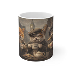 Posh Tea Cats Mug — Vintage Victorian Cat Tea Party Ceramic Coffee Cup