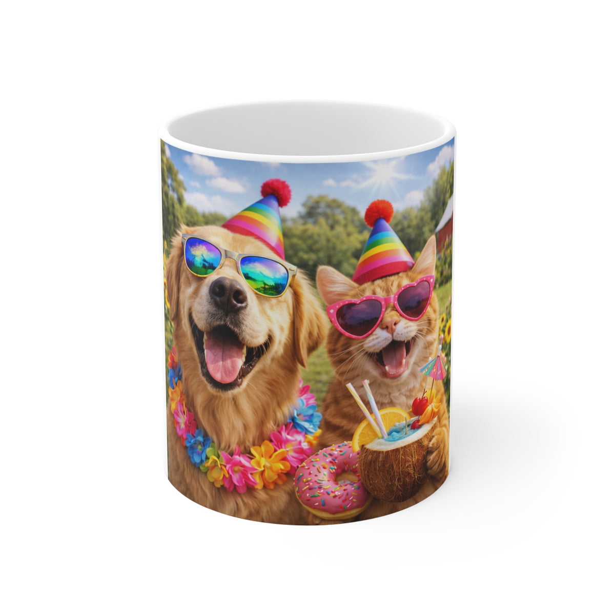 Happy Dogs Summer Party Mug — Cute Golden Retrievers in Sunglasses & Party Hats