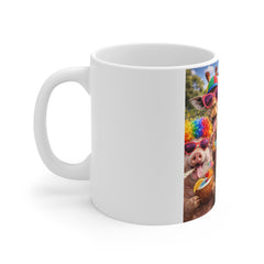 Party Animals Rainbow Mug — Cute Dogs & Farm Friends with Sunglasses and Treats