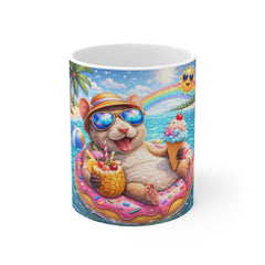 Summer Beach Hamster Mug — Cute Tropical Vacation Coffee Cup
