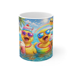 Cute Summer Duck Mug – Colorful Tropical Ducks with Sunglasses & Ice Cream, Fun Beach Coffee Cup