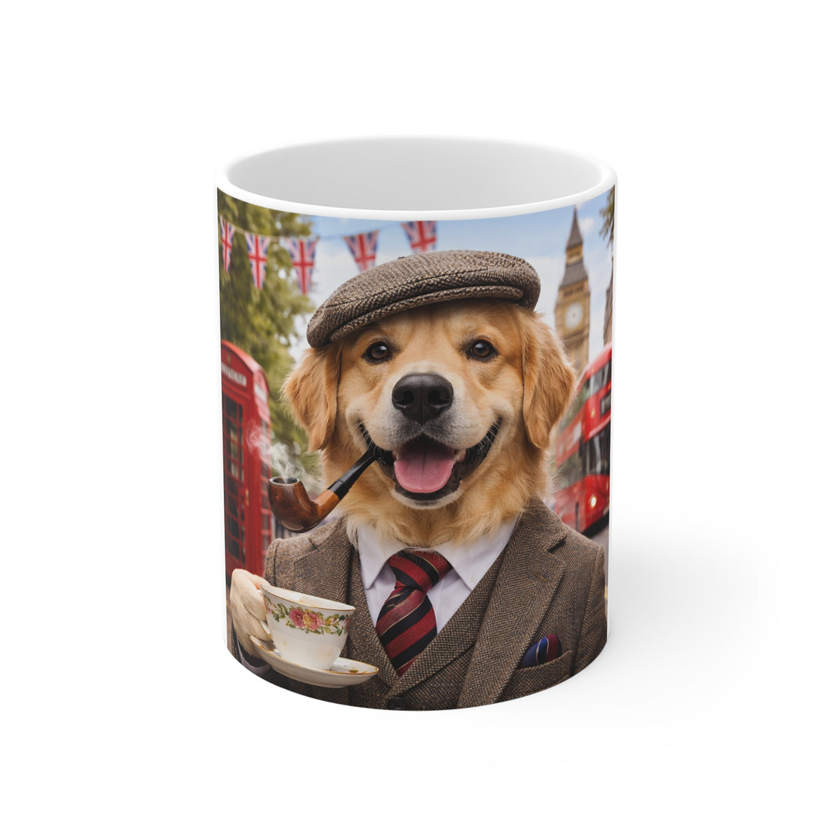 British Gentleman Dog Mug — Cute Golden Retriever in Suit Tea Time 11oz