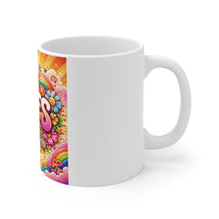 Vibes Peace Flower Power Mug — Retro Rainbow Sunshine Coffee Cup