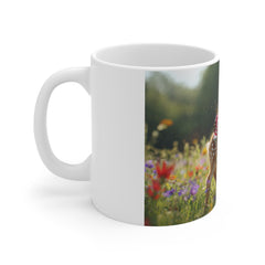 Funny Deer & Friends Coffee Mug — Cute Sunglasses Fawn Holding Soda (11oz)