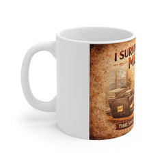 I Survived Another Meeting Mug — Funny Office Cat Coffee Cup, "That Should Have Been an Email" Gift