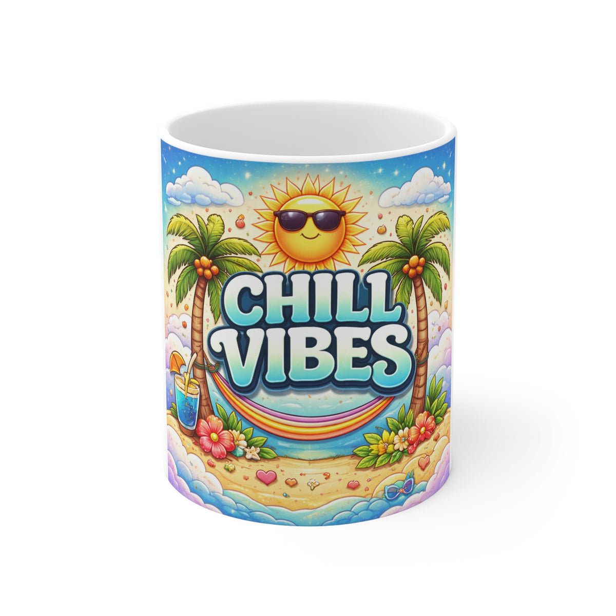 Chill Vibes Beach Mug – 11oz Sunny Tropical Coffee Cup