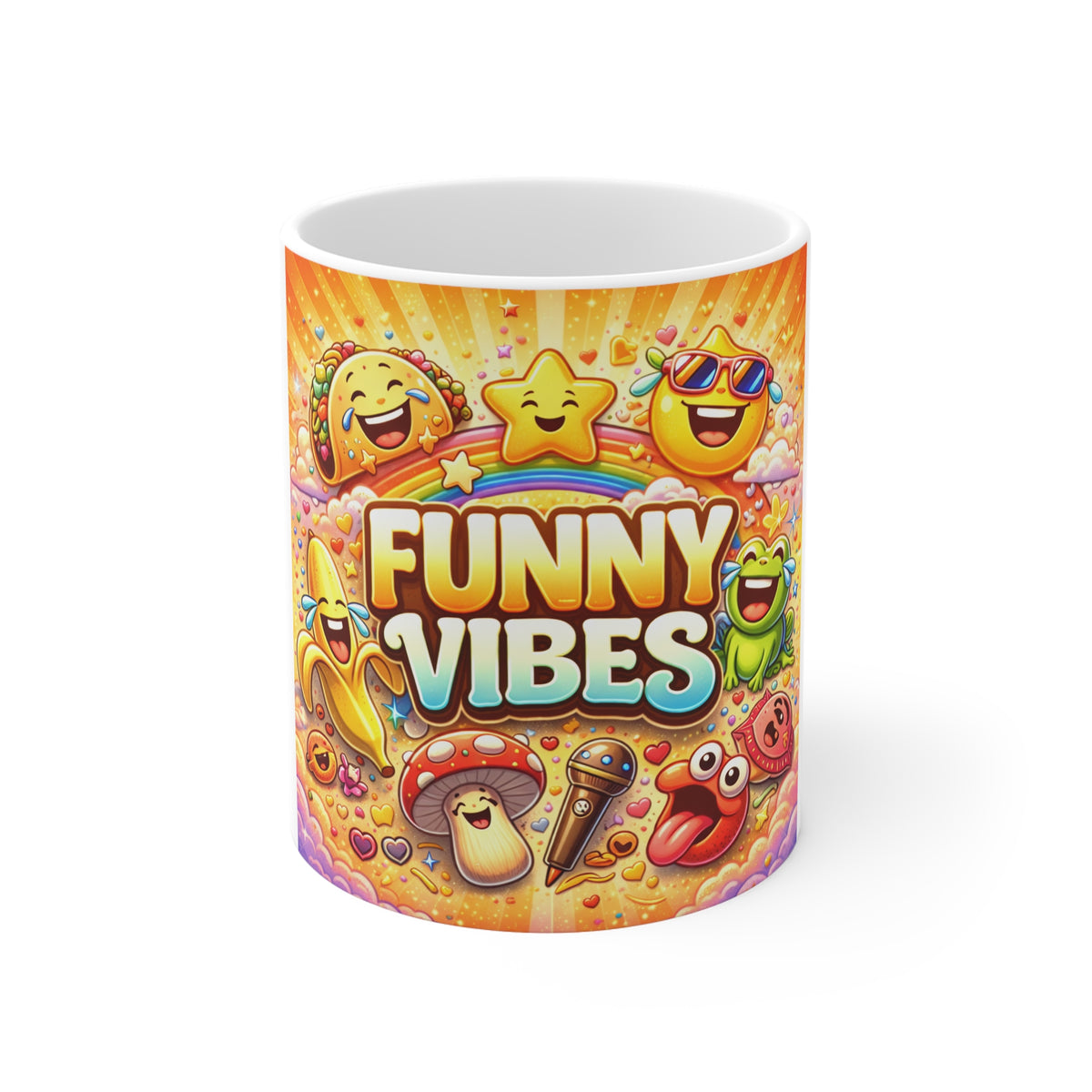 Funny Vibes Mug - Colorful Emoji & Kawaii Snack Coffee Cup