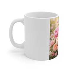 Pink Floral Bouquet Coffee Mug – Vintage Garden Flowers 11oz