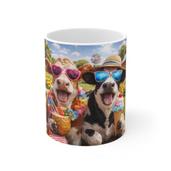 Funny Cow Beach Party Mug — Cute Cows in Sunglasses Coffee Cup