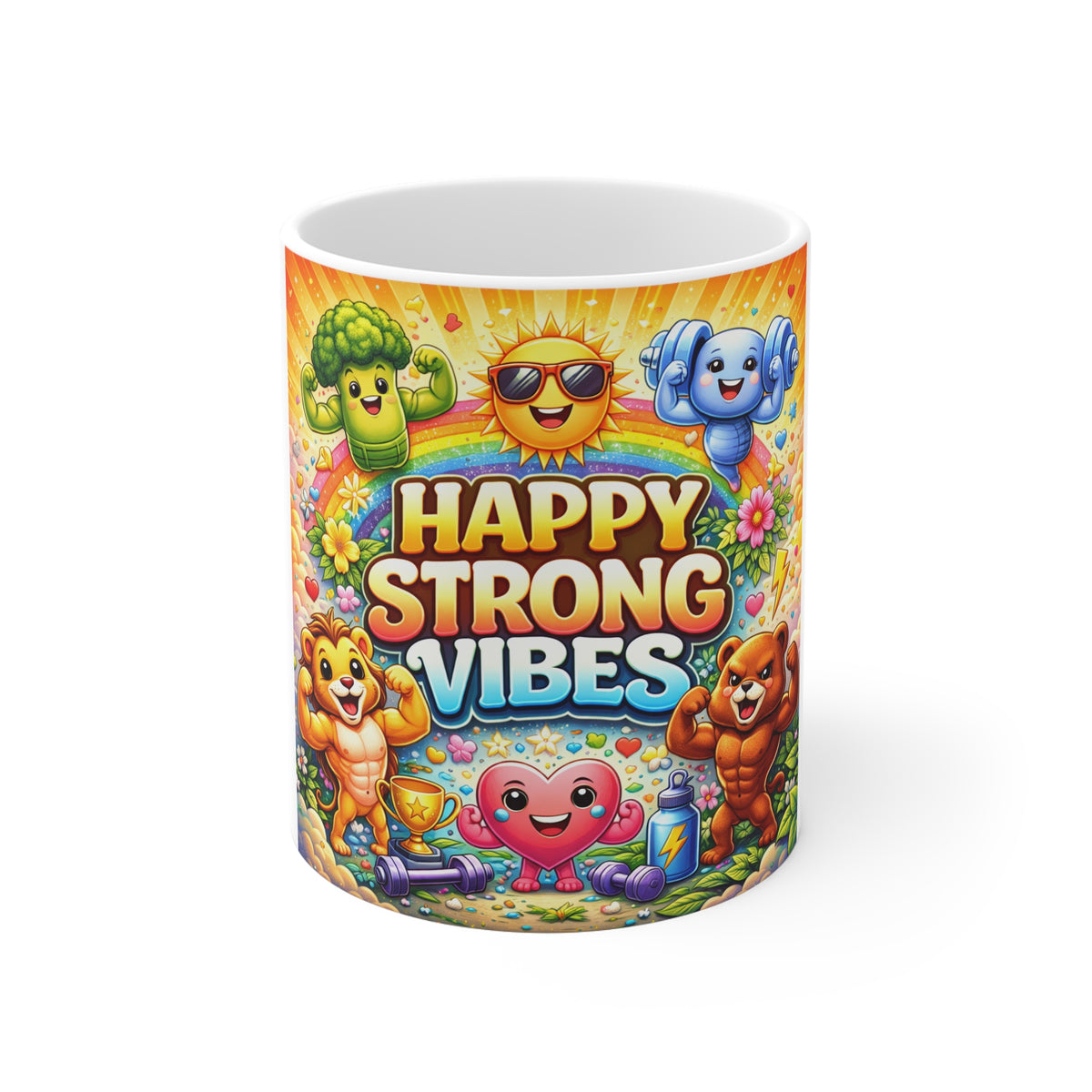 Happy Strong Vibes Mug — Colorful Motivational Coffee Cup
