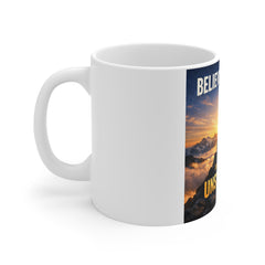 Believe in Yourself Mug — Inspirational Mountain Climber Coffee Cup ("Be Unstoppable")