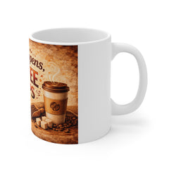 Coffee Mug – "Life Happens, Coffee Helps" Vintage Ceramic 11oz