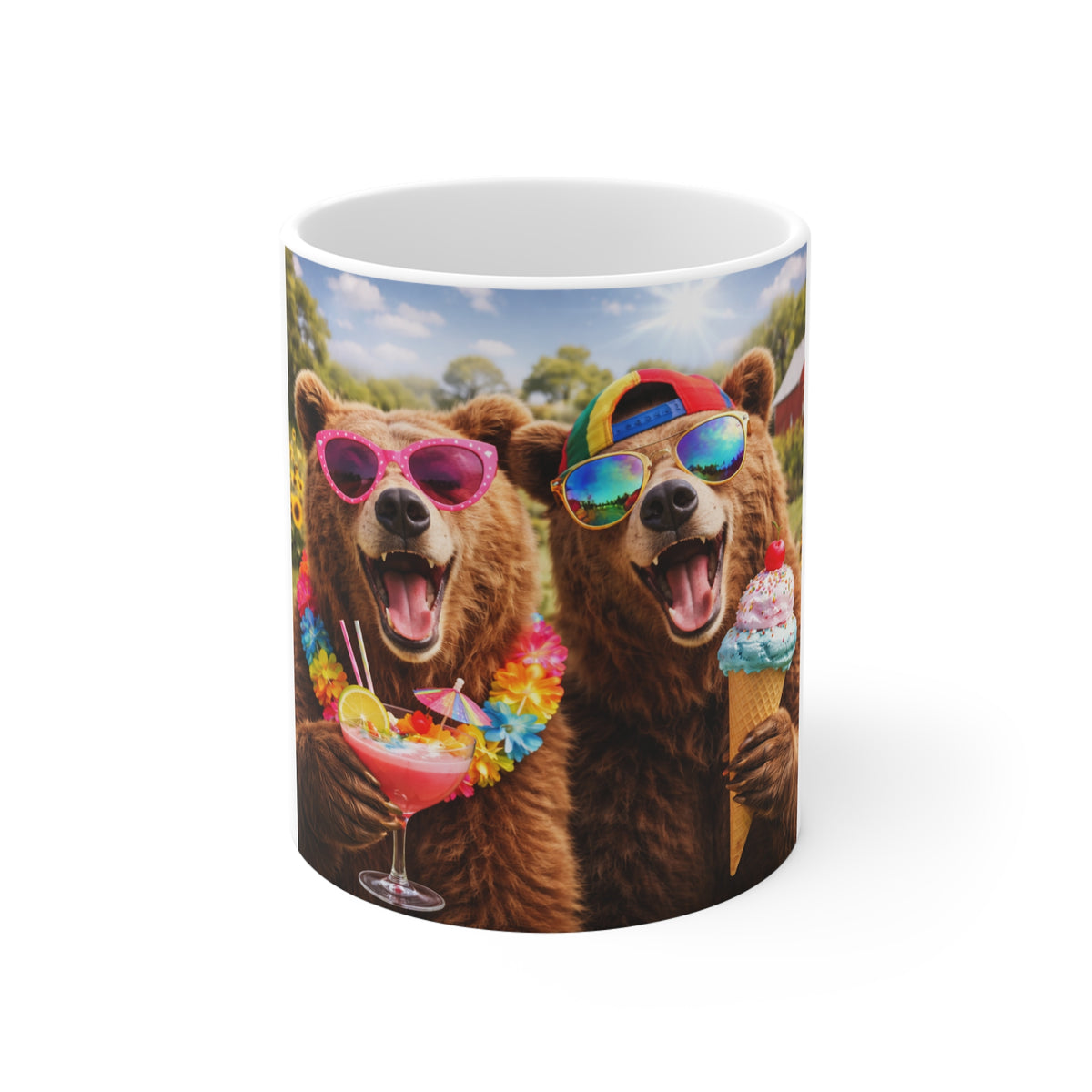 Summer Party Bear Mug — Funny Tropical Bears Coffee Cup