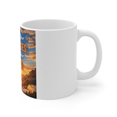 Motivational 11oz Mug — “Don’t Limit Your Challenges. Challenge Your Limits.” Sunrise Adventure Design