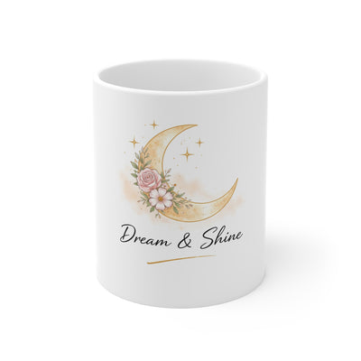 Dream & Shine Ceramic Mug — Floral Moon Coffee Cup